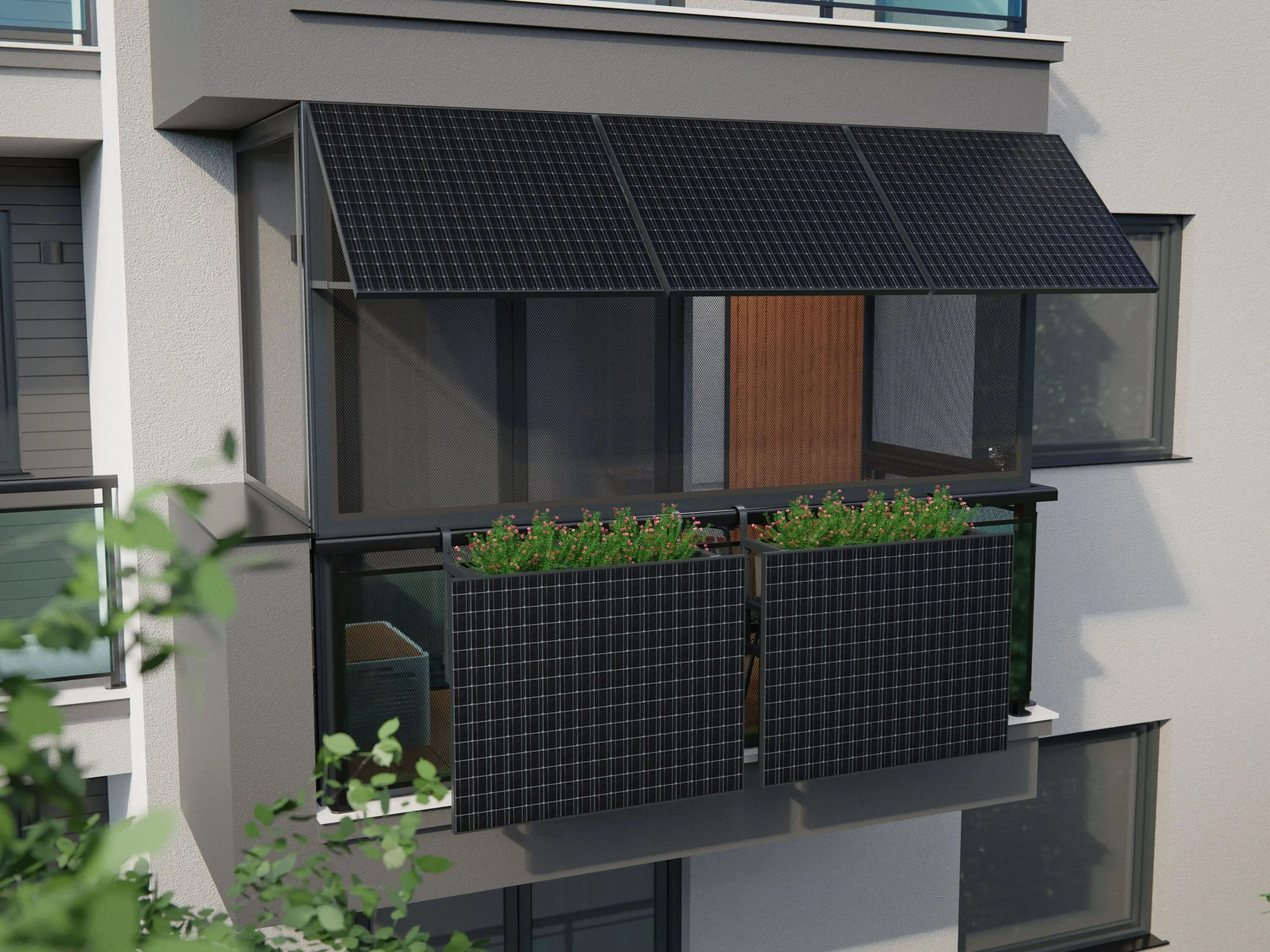 3D render of a balcony