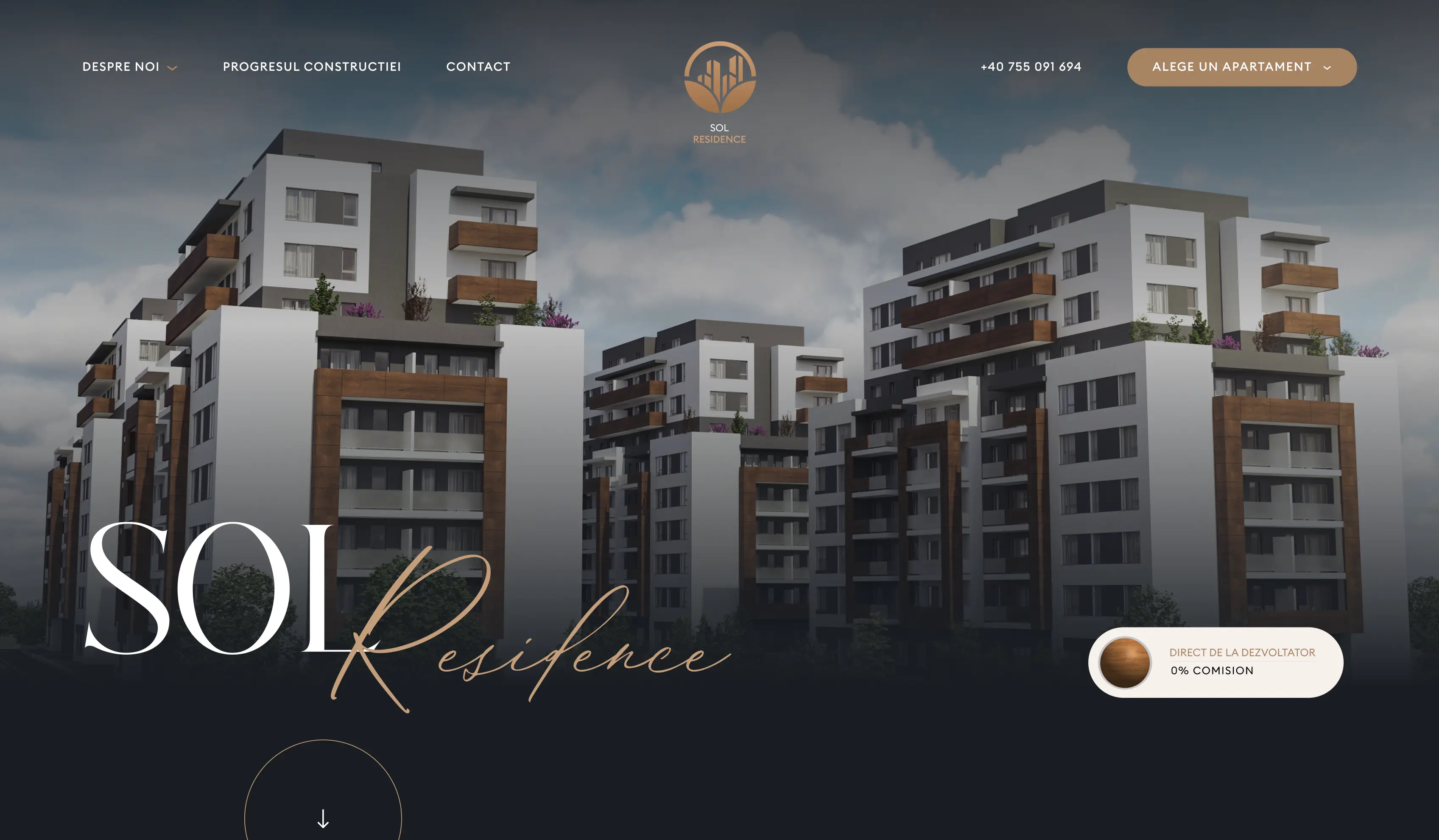 SOL RESIDENCE — homepage with developer-direct strapline