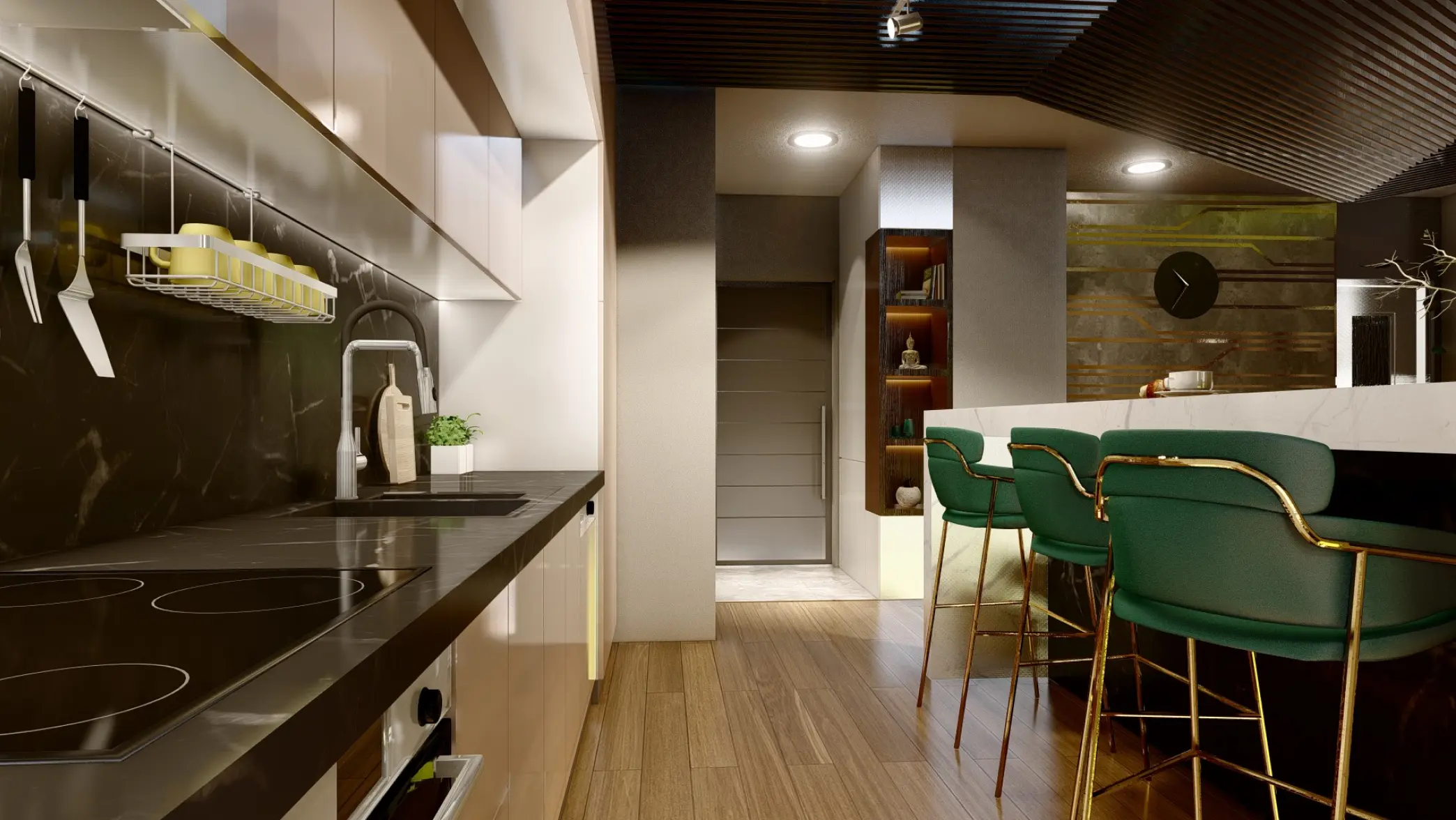 SOL RESIDENCE — exterior with site-matched lighting