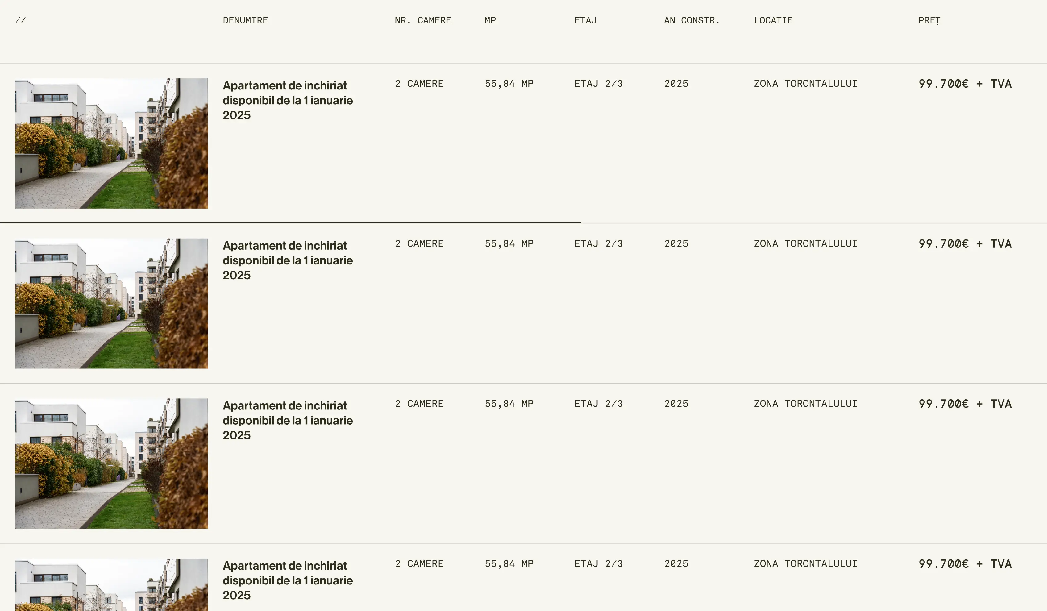 DOMUS NOVA — shortlisting table view