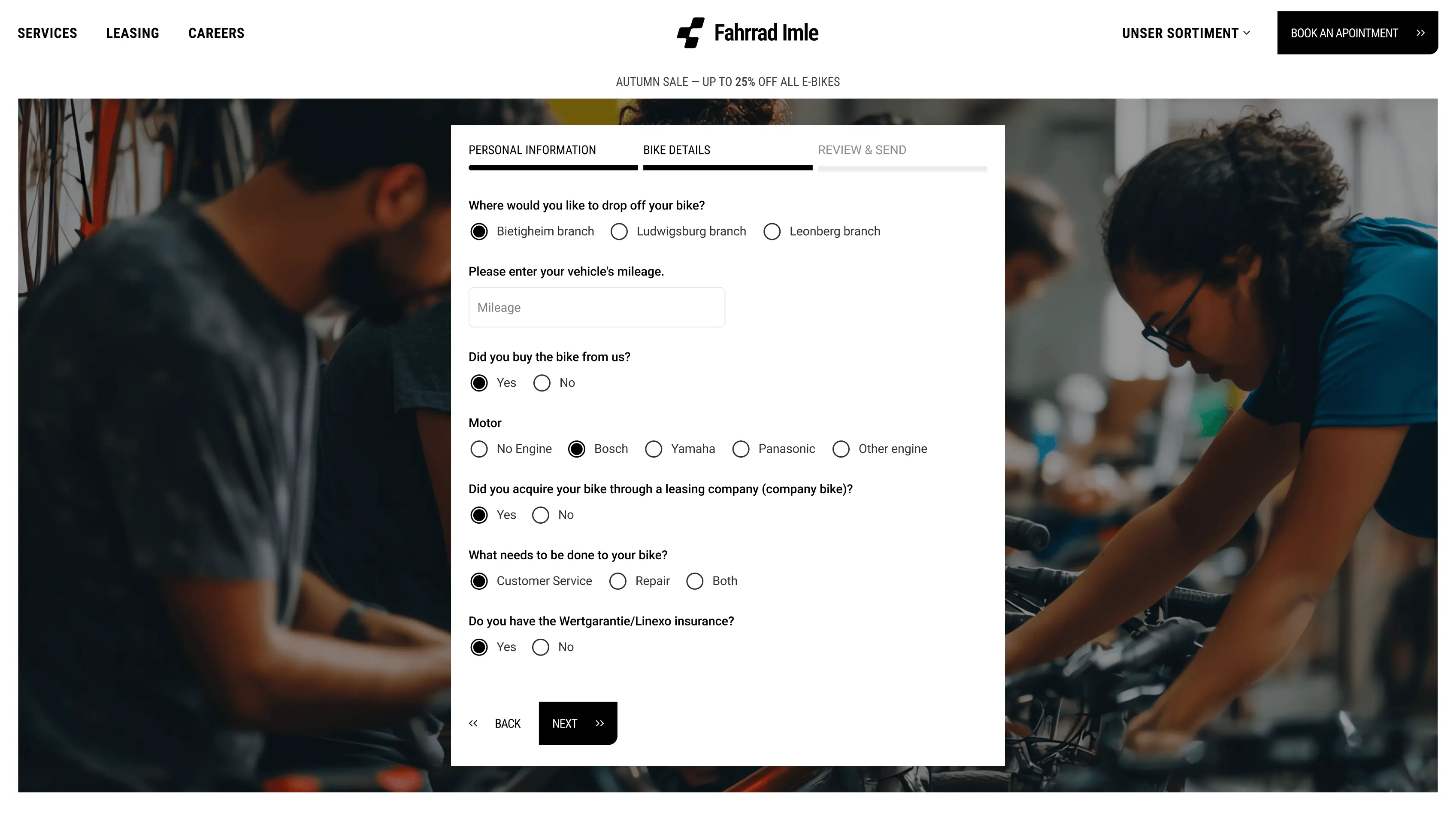 FAHRRAD IMLE — maintenance booking form