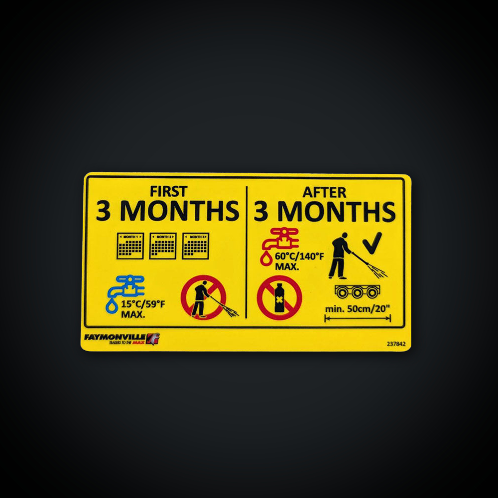 Faymonville UK Trailer 'Jetwash Warning' Sticker
