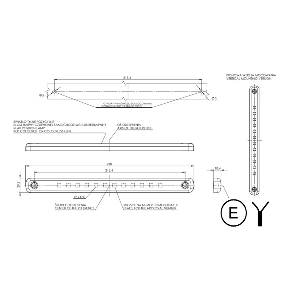 Faymonville UK 12-24V Red LED Slimline Rear Marker Light – Neon-Look Position Bar (238mm)