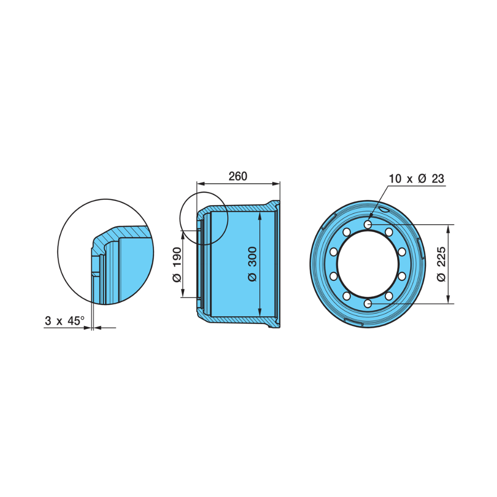 Faymonville UK Ecomaxx Fixed Axle Brake Drum (300x200mm) - 03.109.46.07.0