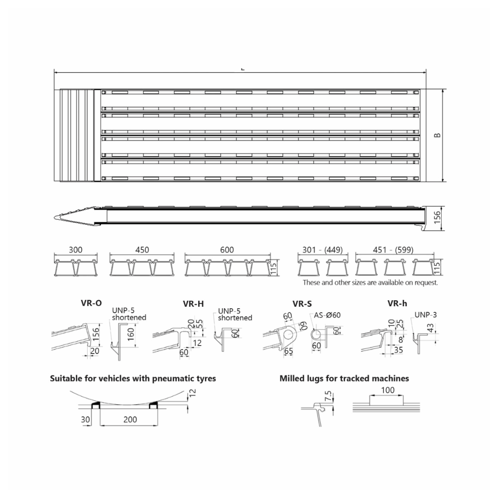 Faymonville UK VR-VO Aluminium Trailer Loading Ramps (Pair, 2400mm x 450mm, Bottom Hook)