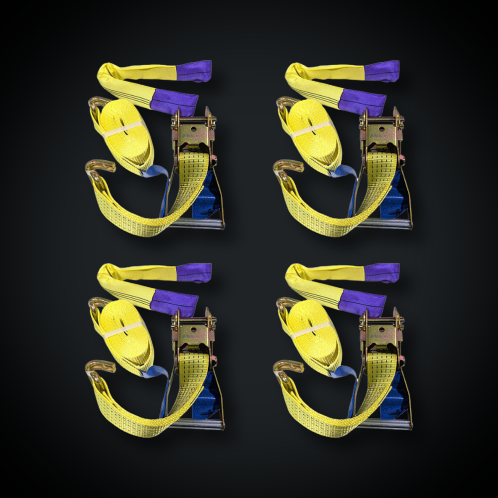 4 x 2500daN 50mm x 4m ratchet strap bundle with soft eye chokers