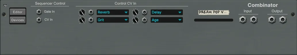 Audio plugin interface with controls for Reverb, Grit, Delay, Age, and a label reading DREAM POP V.