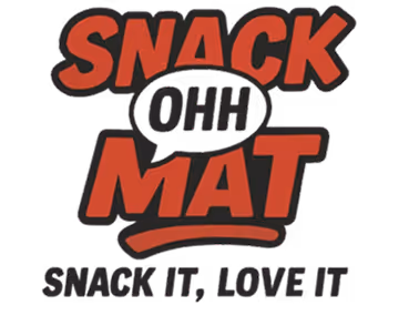 Logo with text 'SNACK OHH MAT' and slogan 'Snack it, love it' beneath.