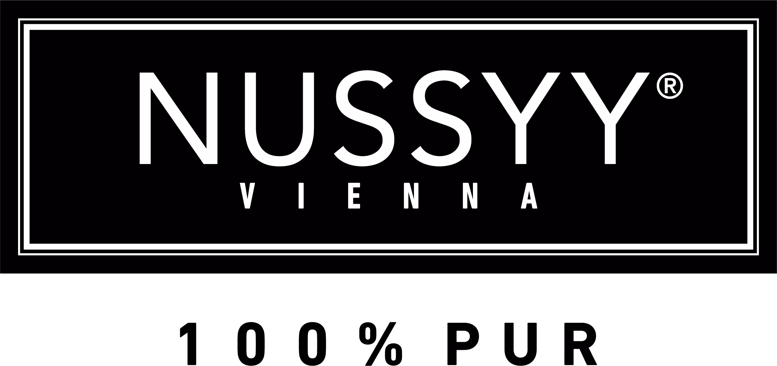 NUSSY Vienna logo in white text on black background with a double-line border.