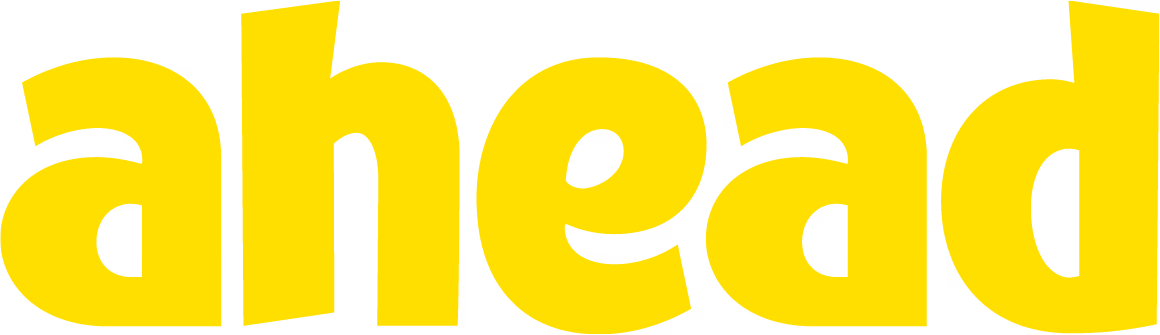 The word 'ahead' in bold, bright yellow lowercase letters.