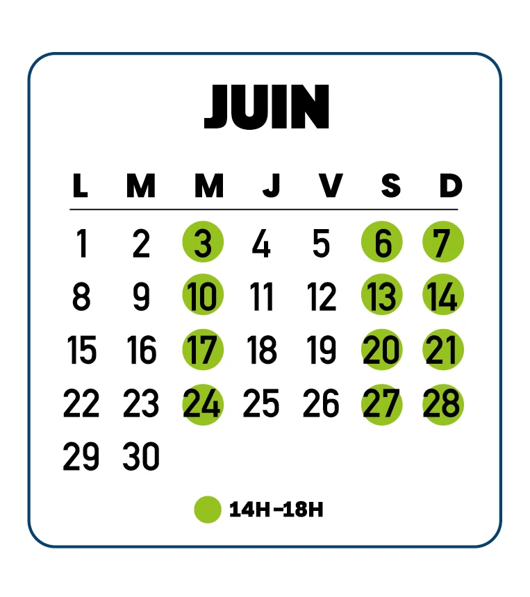 calendrier ouverture juin