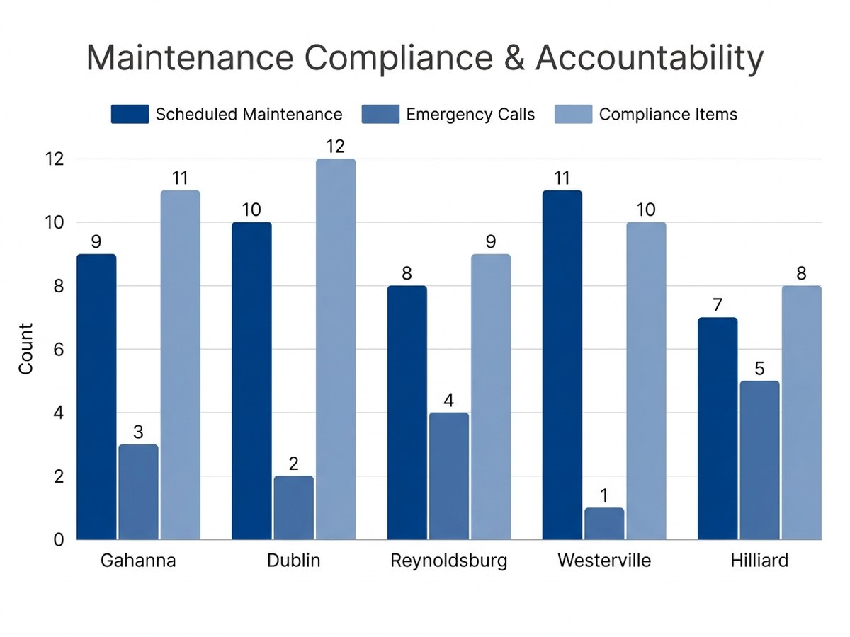 Multi-location service dashboard showing maintenance status across retail portfolio