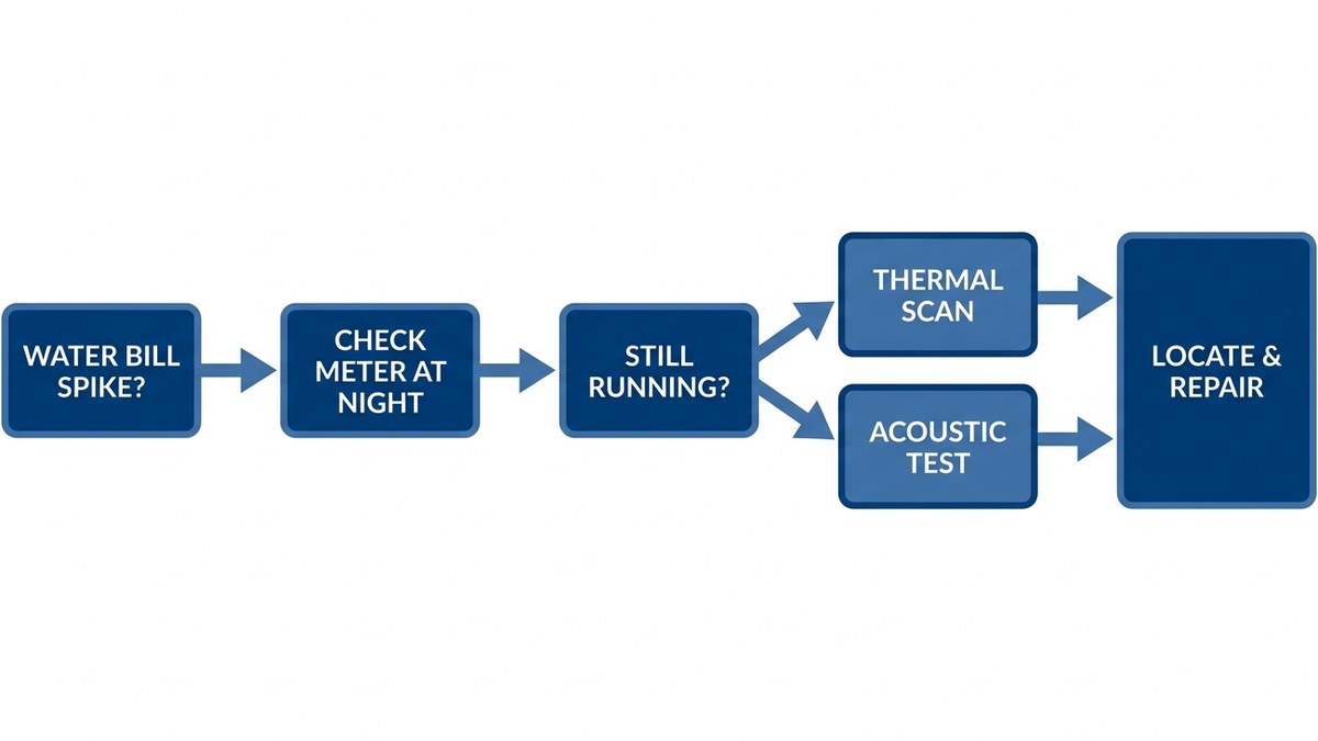 Flowchart showing leak detection decision process