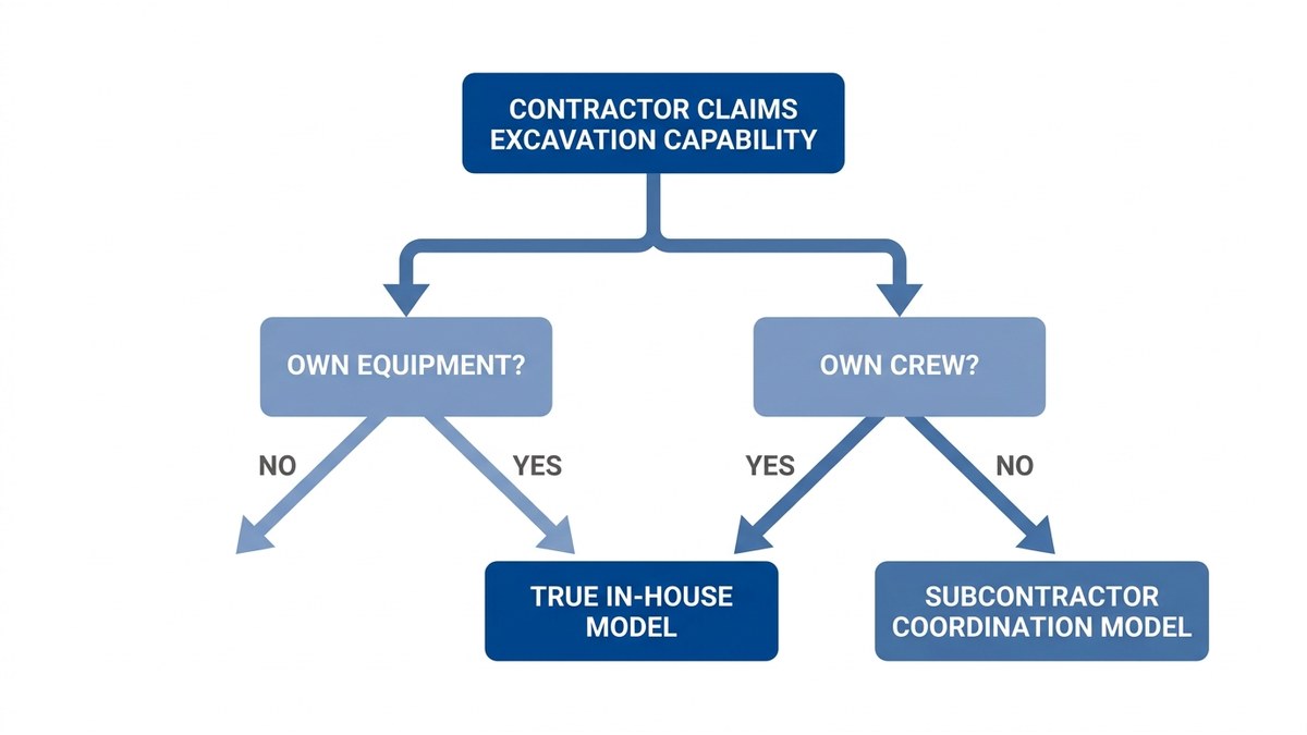 Diagram showing decision flowchart for evaluating plumbing contractor excavation capabilities