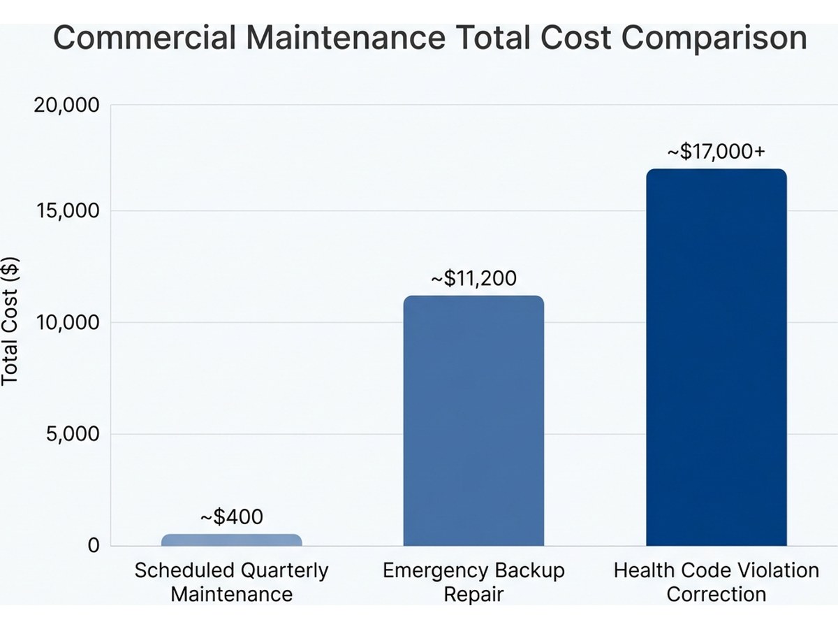 Bar chart comparing costs of scheduled grease trap maintenance vs emergency service calls