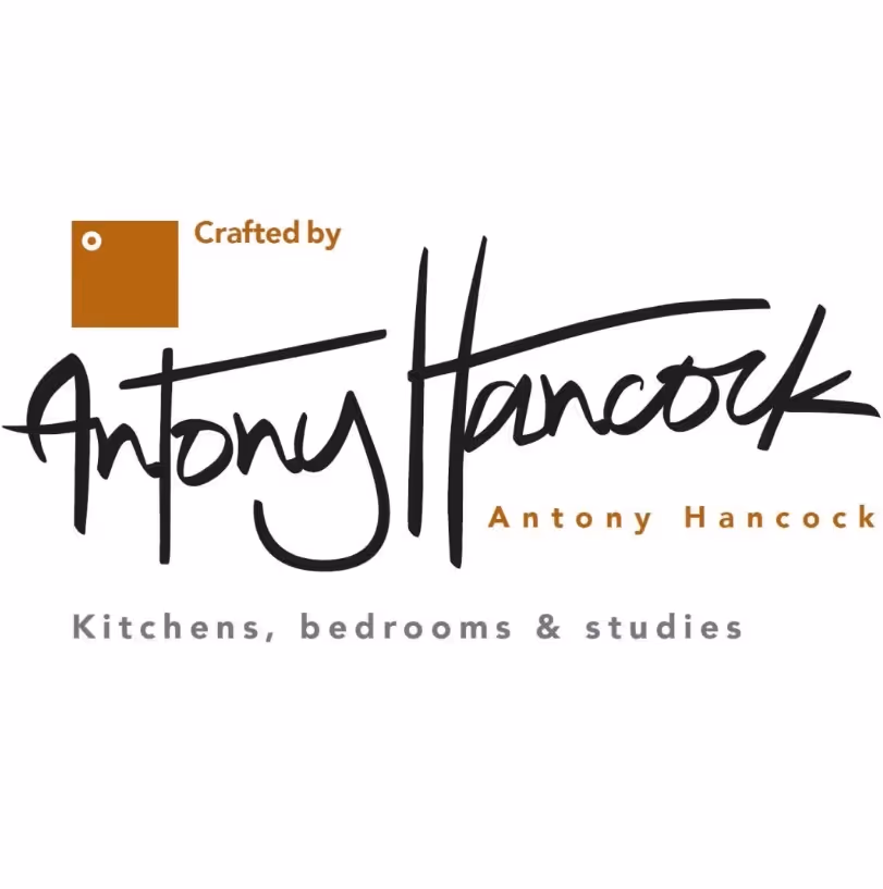 Crafted by Antony Hancock logo with text kitchens, bedrooms & studies below.