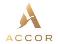 Accor Hotels gold logo on black background.