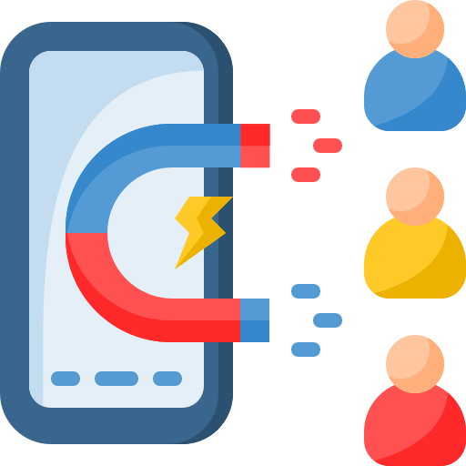 Magnet pulling users into a phone symbolising lead generation icon