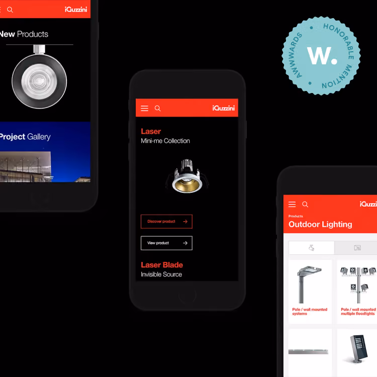 iGuzzini Website screens showcasing awards Honors on Awwwards