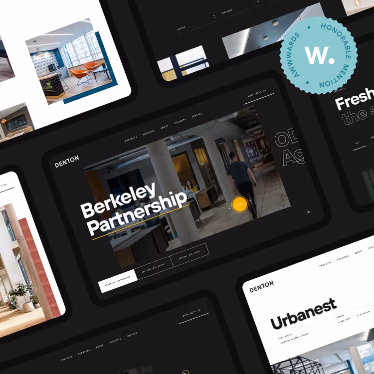 Denton Website screens showcasing awards Honors on Awwwards