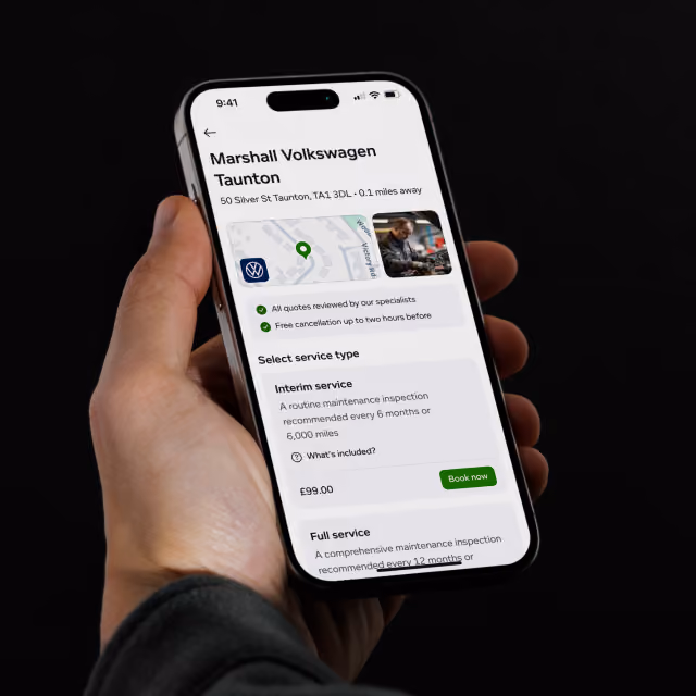 PayByPhone vehicle servicing and maintenance app on an iPhone, showing booking and reminders - iOS and Android app project by Nath&Co