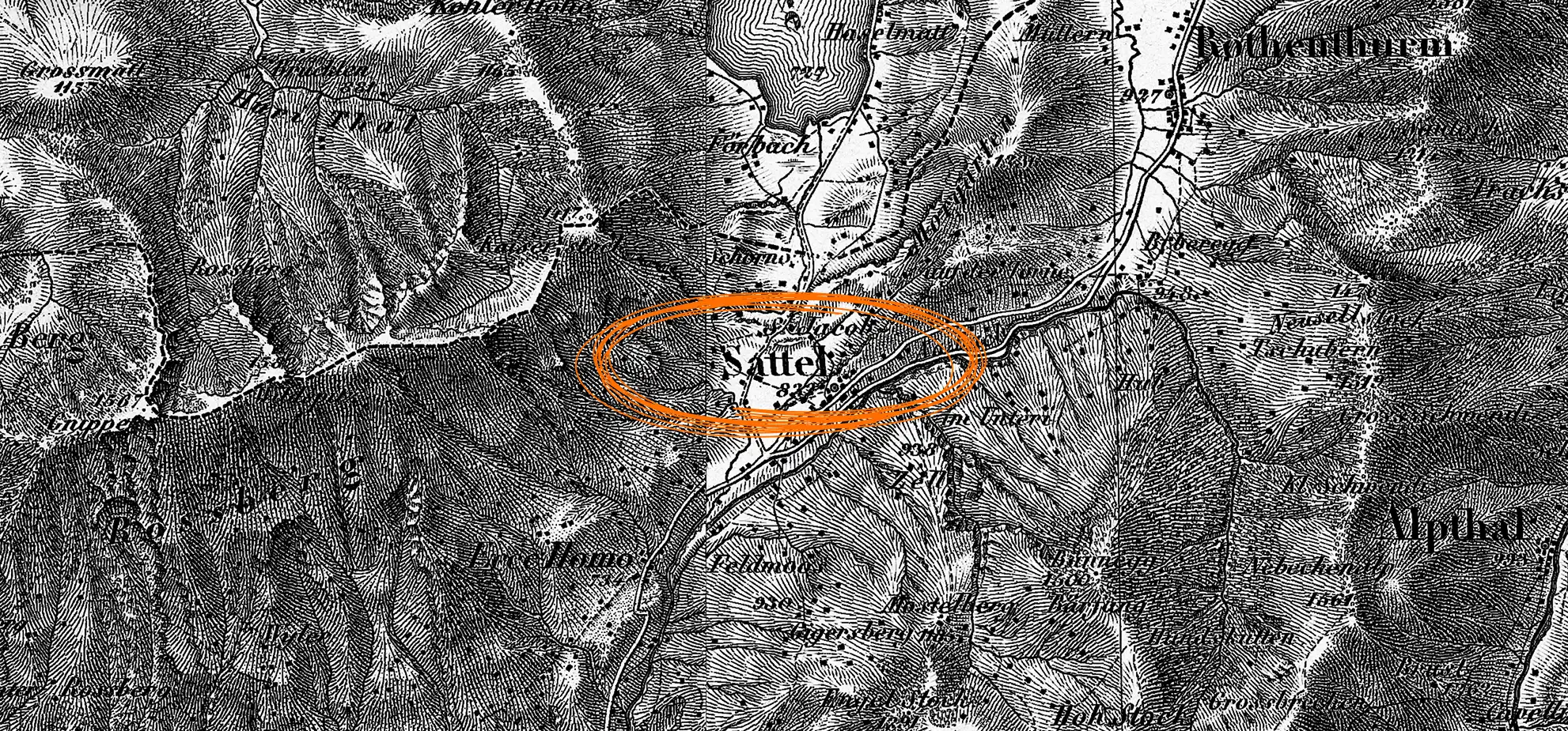 Alte Karte von Sattel