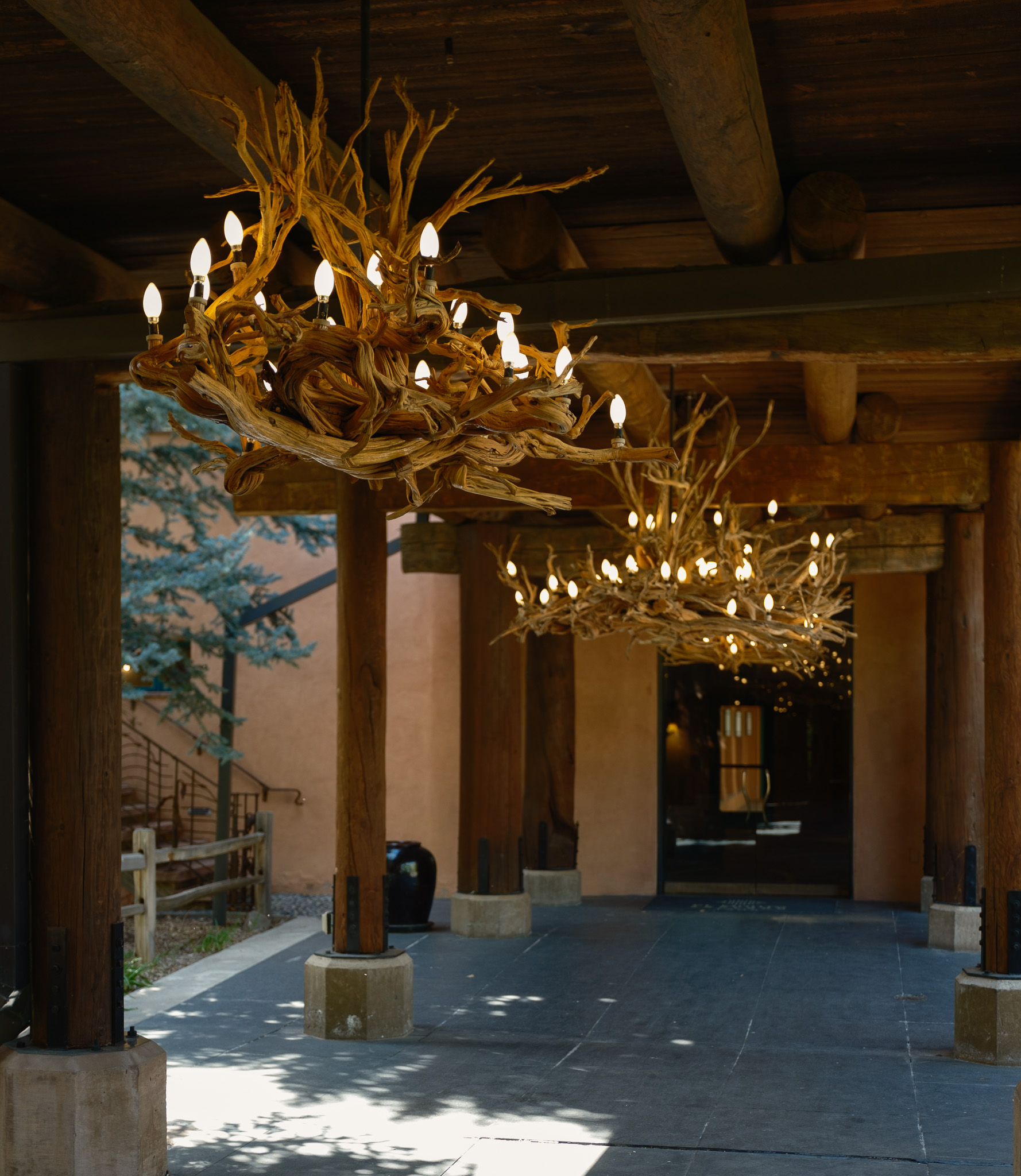 Adobe architecture and grounds at El Monte Sagrado in Taos, New Mexico