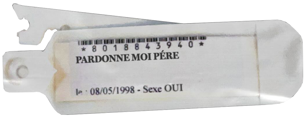 Hospital wristband — editorial object, Pardonne Moi Père