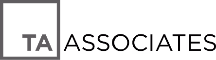 TA Associates Logo mit grauem Kasten und schwarzem Text