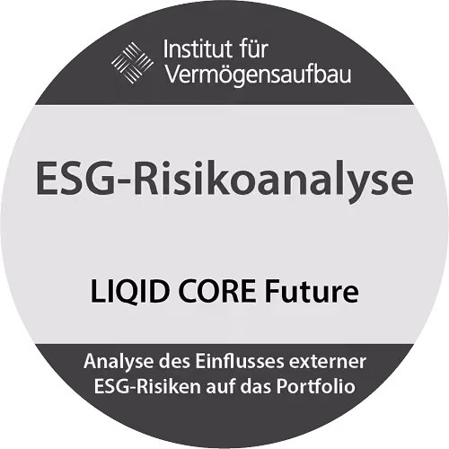 Institut für Vermögensaufbau Logo mit Zertifikat für Nachhaltigkeit und LIQUID Global Future