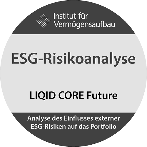 Institut für Vermögensaufbau Logo mit Zertifikat für Nachhaltigkeit und LIQUID Global Future