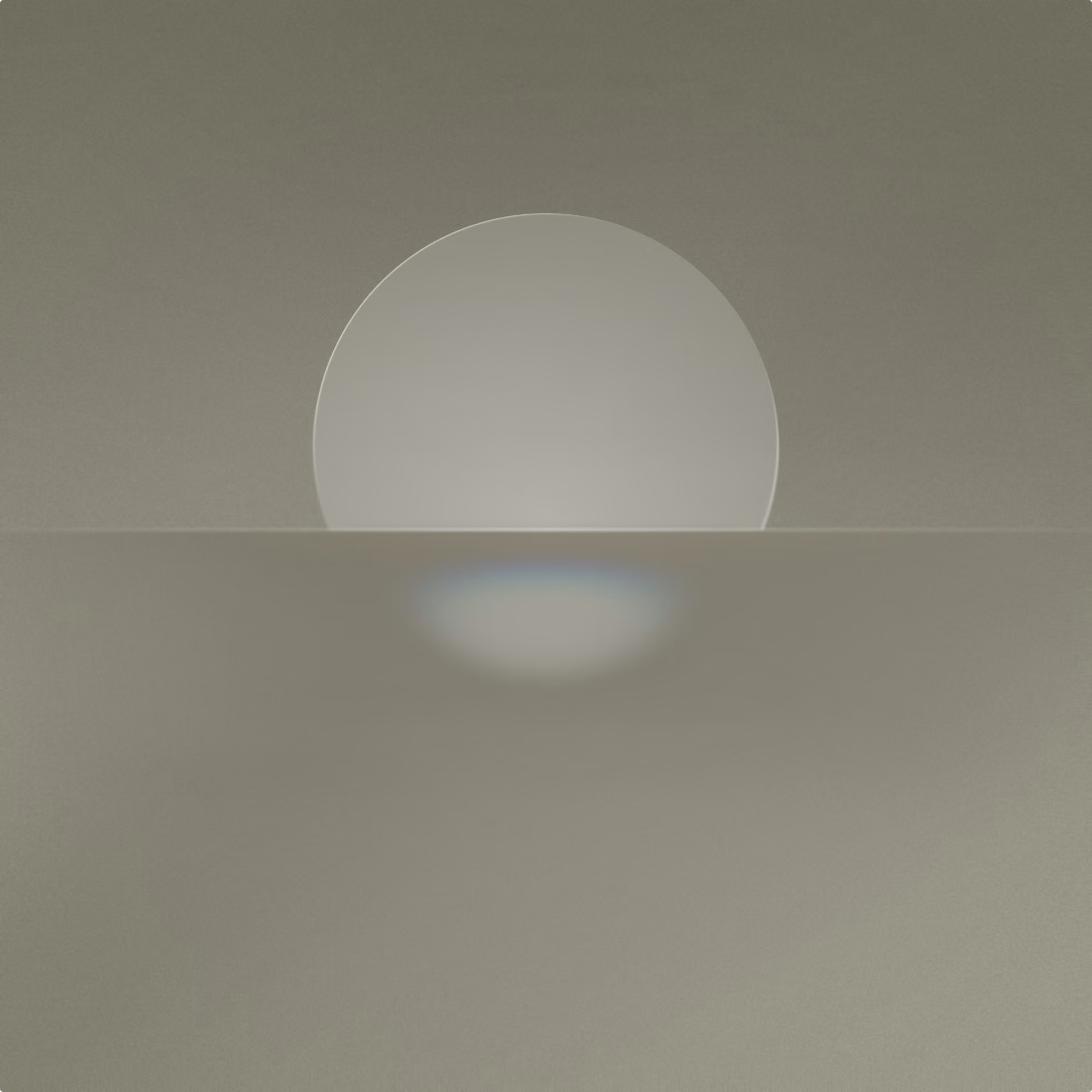 Minimalistisches Bild einer großen, hellen Sonne, die über einen nebligen Horizont geht