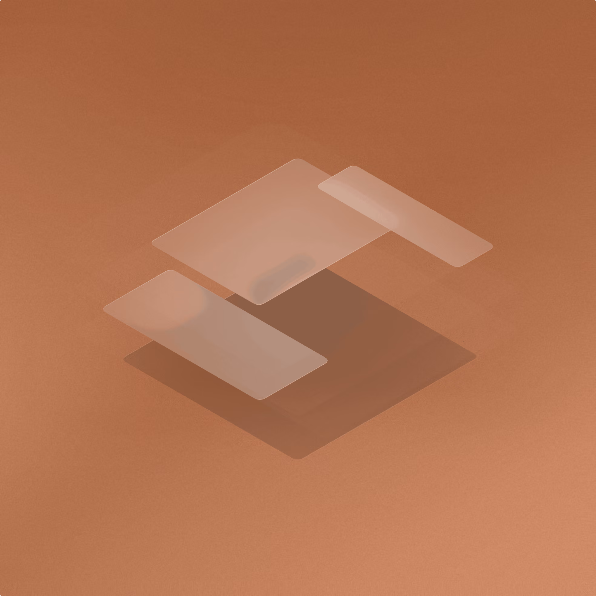 Isometrische 3D-Illustration mit überlagerten transparenten und dunklen Quadraten in Brauntönen