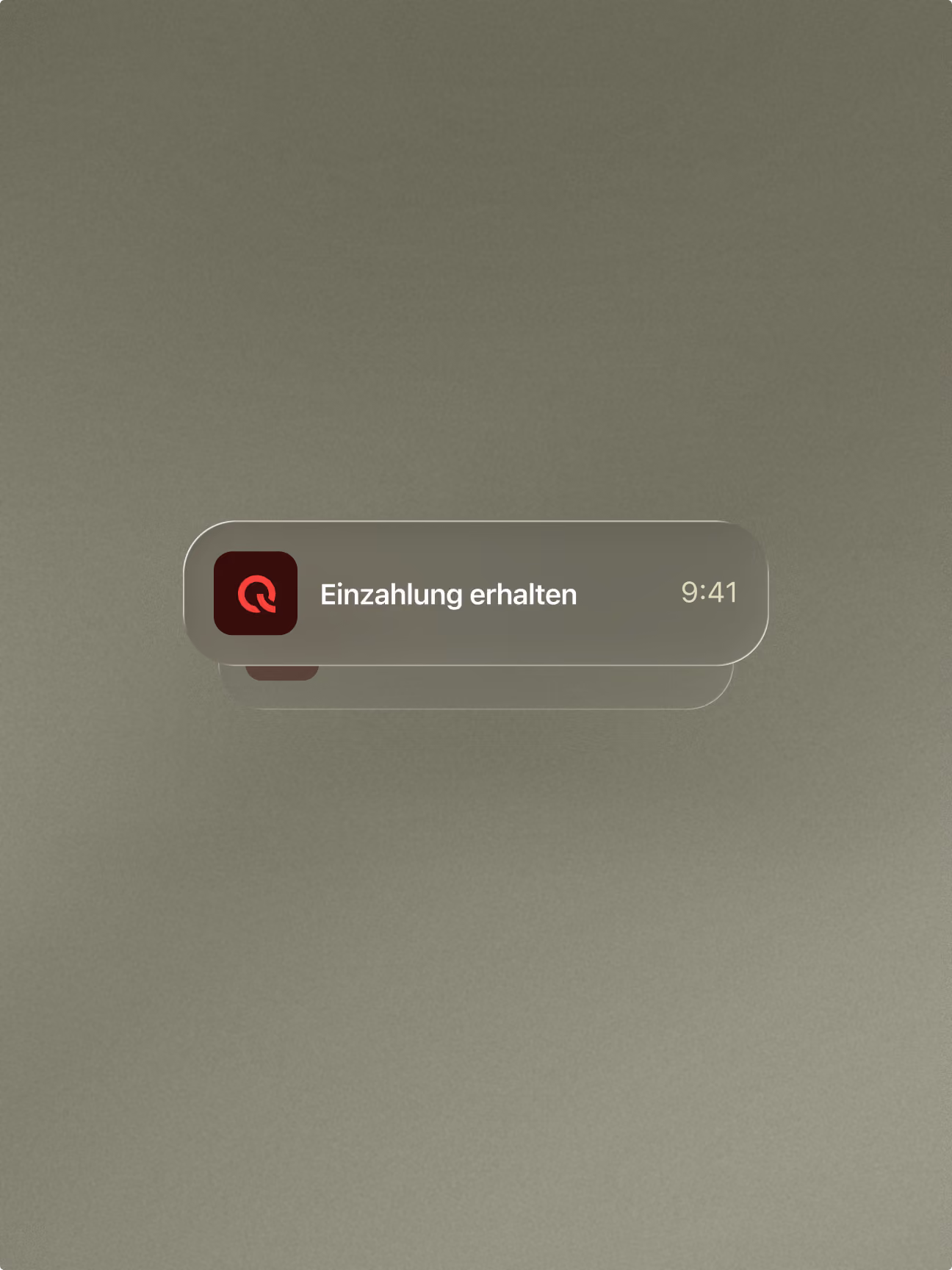 iOS-Benachrichtigung "Einzahlung erhalten" mit rotem App-Symbol um 9:41 Uhr