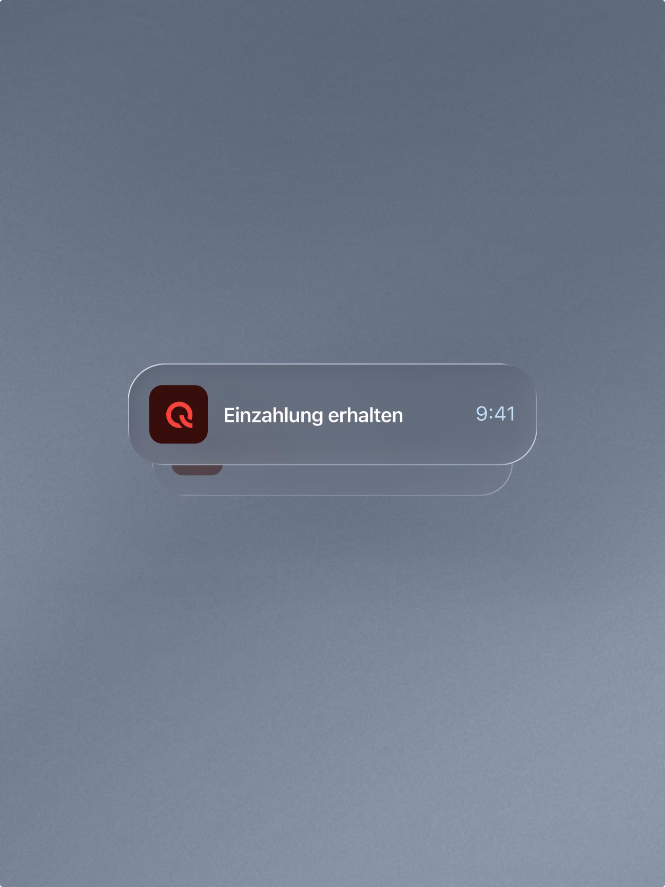 Benachrichtigung einer mobilen App zeigt "Einzahlung erhalten" um 9:41 Uhr an