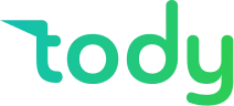 Tody logo with stylized letters where the 'd' resembles a checkmark in green.