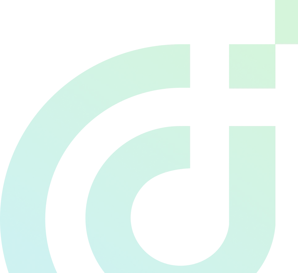 Abstract design combining a green circular shape and a vertical bar with a crossbar on top on a black background.