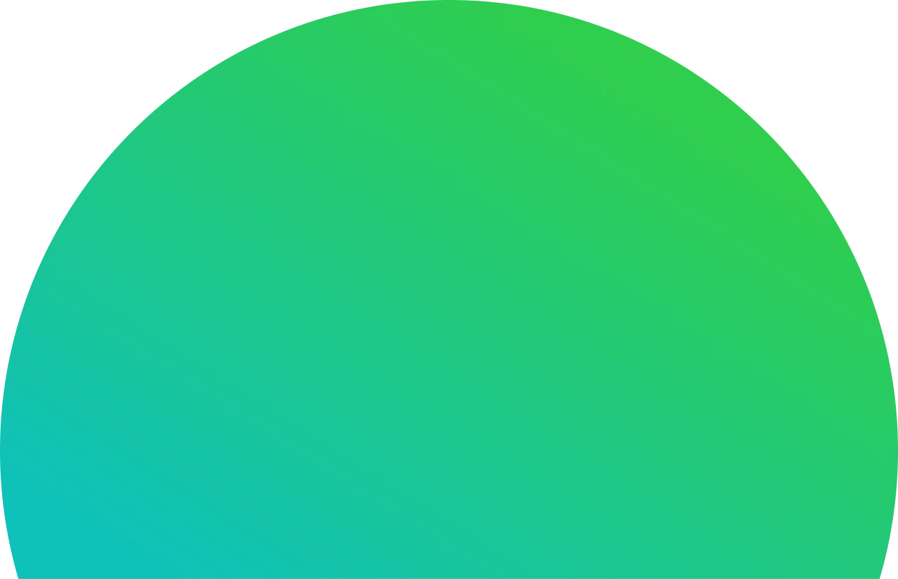 Half circle shape with a green to blue gradient fade.