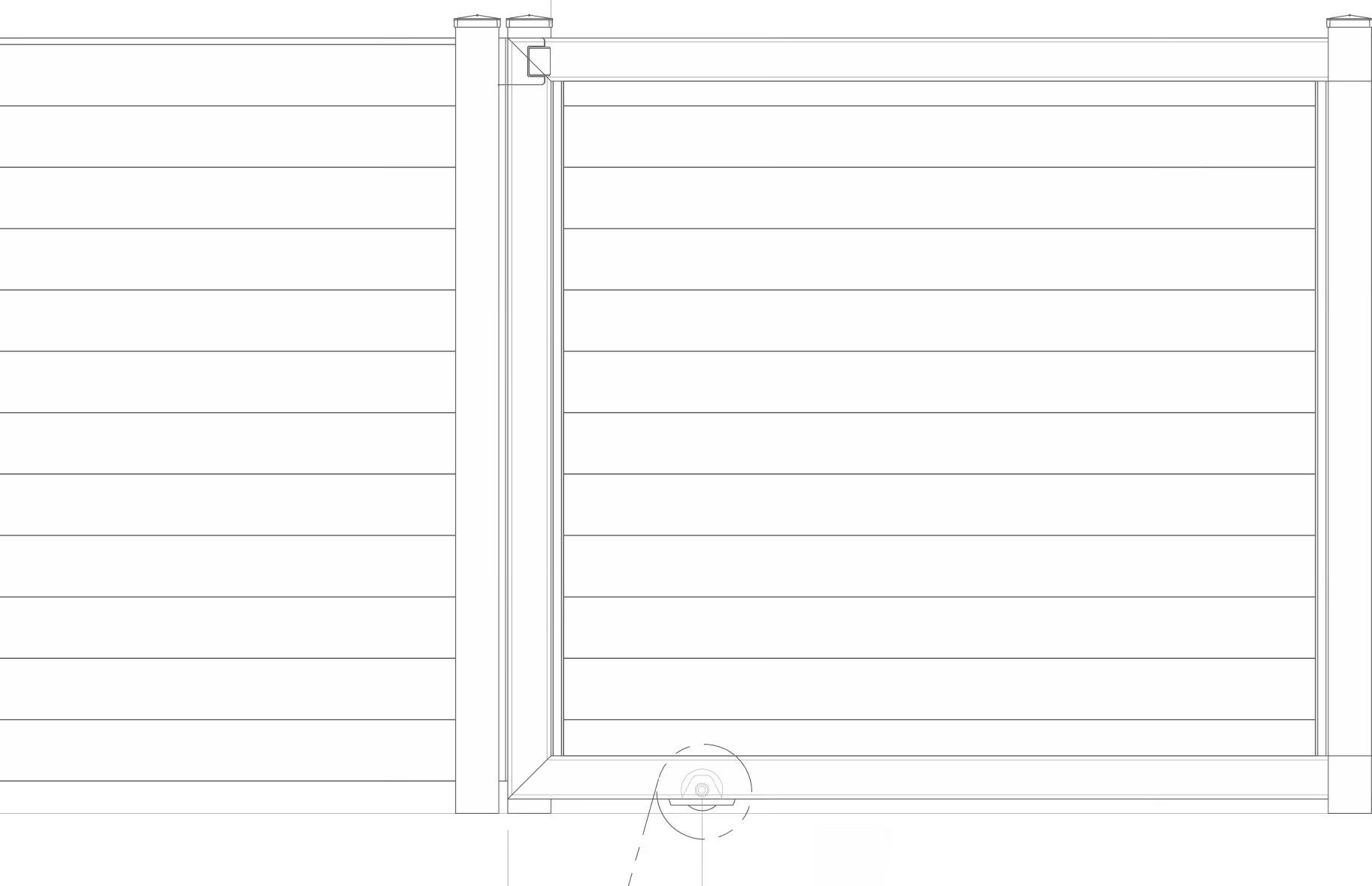 Technical drawing of a rectangular window frame with horizontal slats.