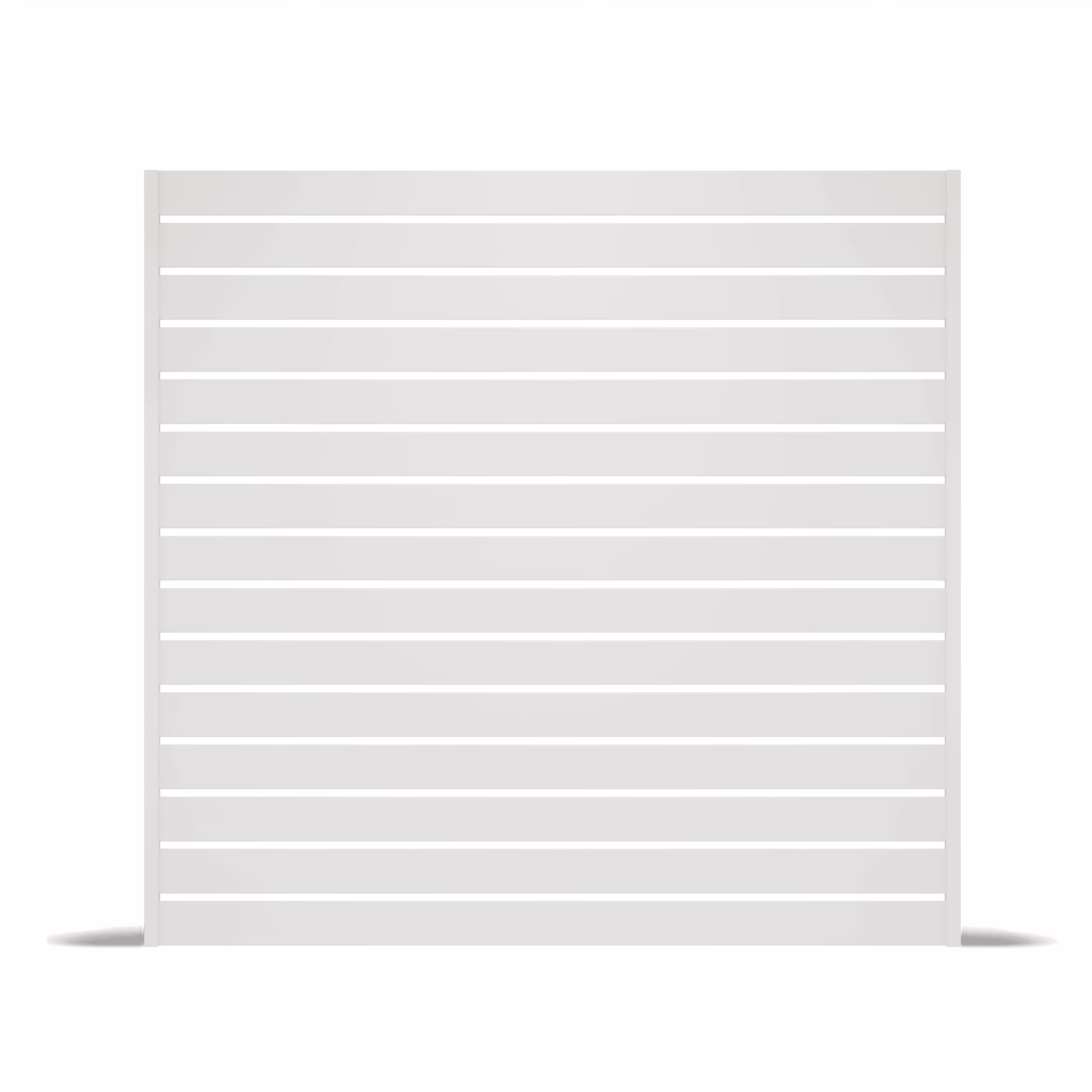 White aluminum semi-privacy fence panel with horizontal slats evenly spaced.