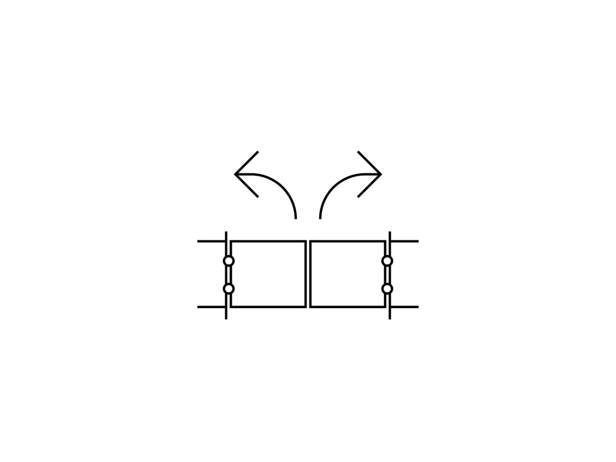 Diagram of double swing gates opening outward in opposite directions.