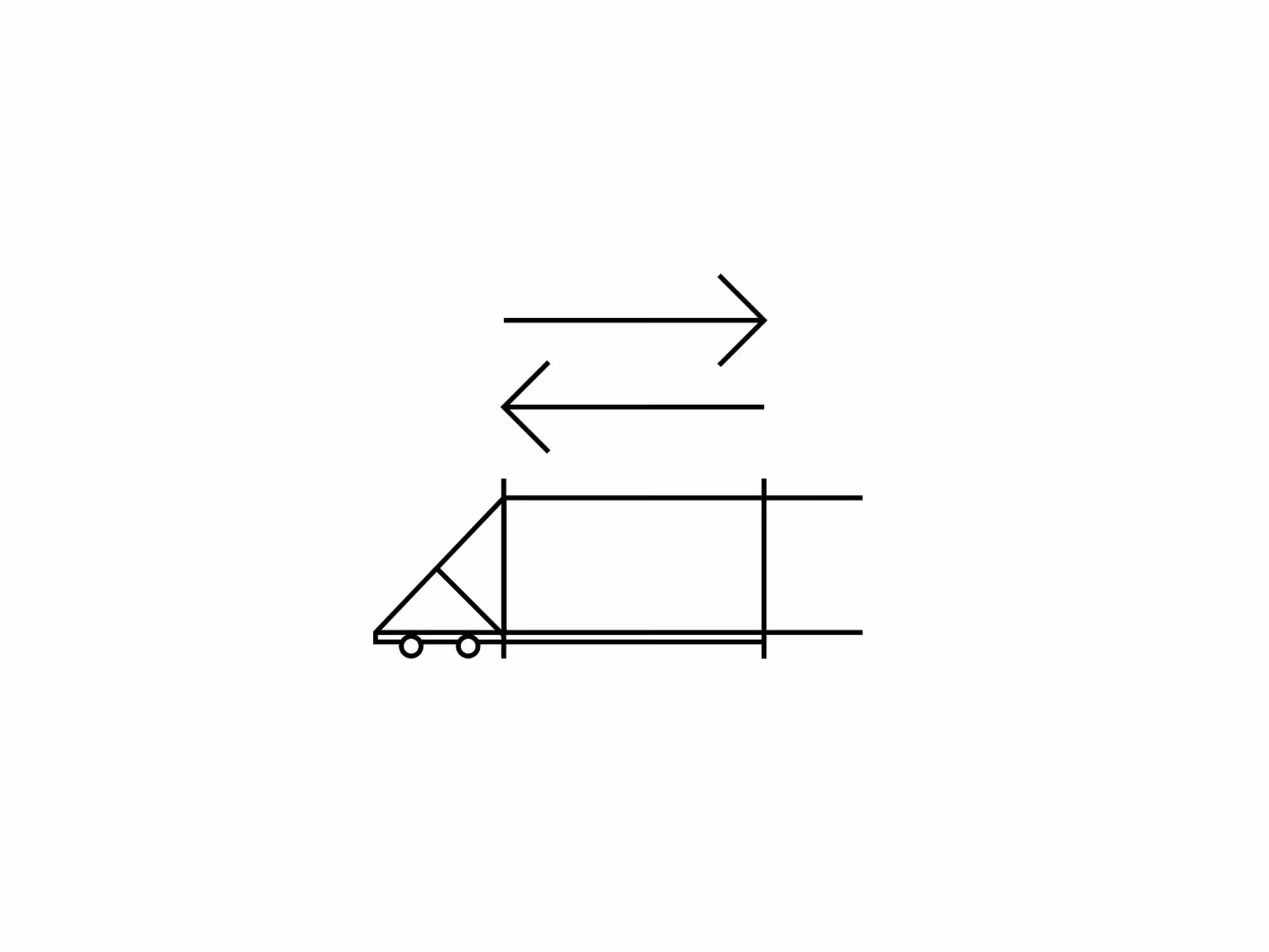 Simple black line drawing of a truck with arrows above indicating two-way movement.