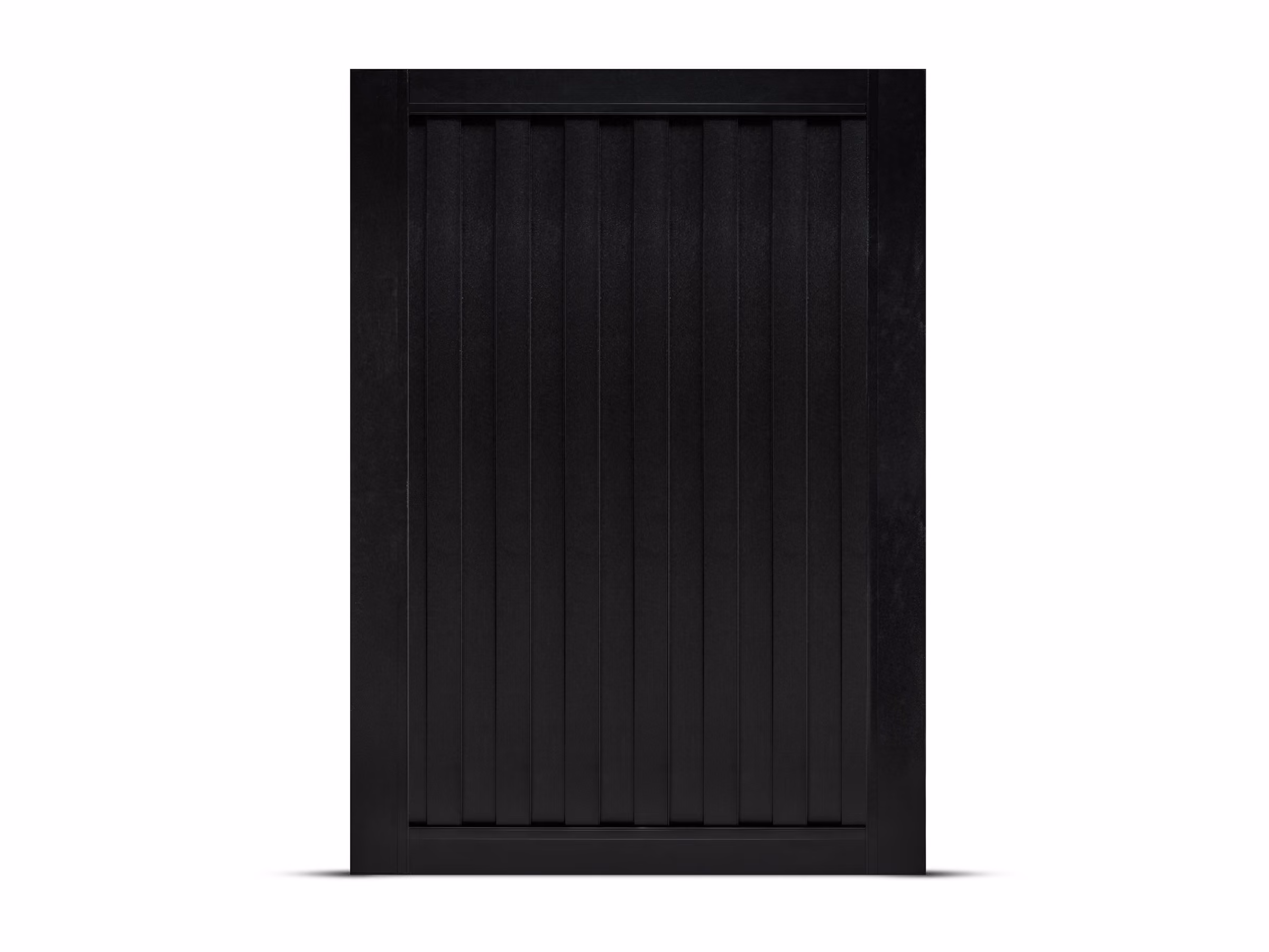 Solid black vertical panel gate with a thick border backgrounded in white.