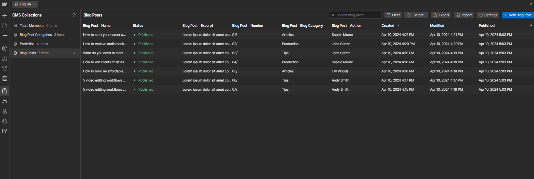 CMS Collection - Production X Webflow Template
