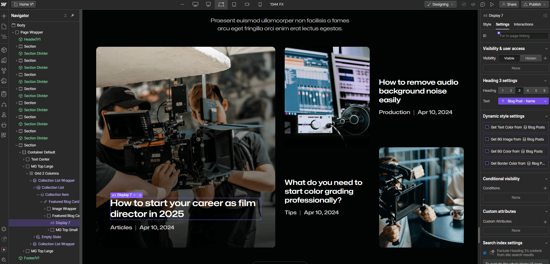 CMS Content - Production X Webflow Template