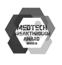 MedTech Breakthrough Awards 2021 black and white badge with gear-shaped border.