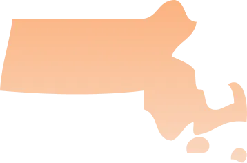 Silhouette map of Massachusetts state in light orange color.