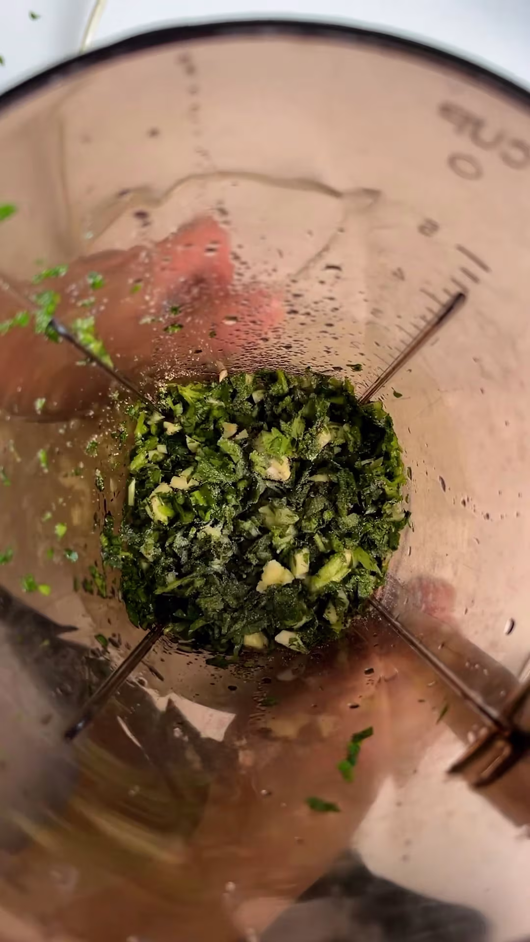 licuar los ingredientes para la salsa verde para tacos. el Perejil, ajo y aceite
