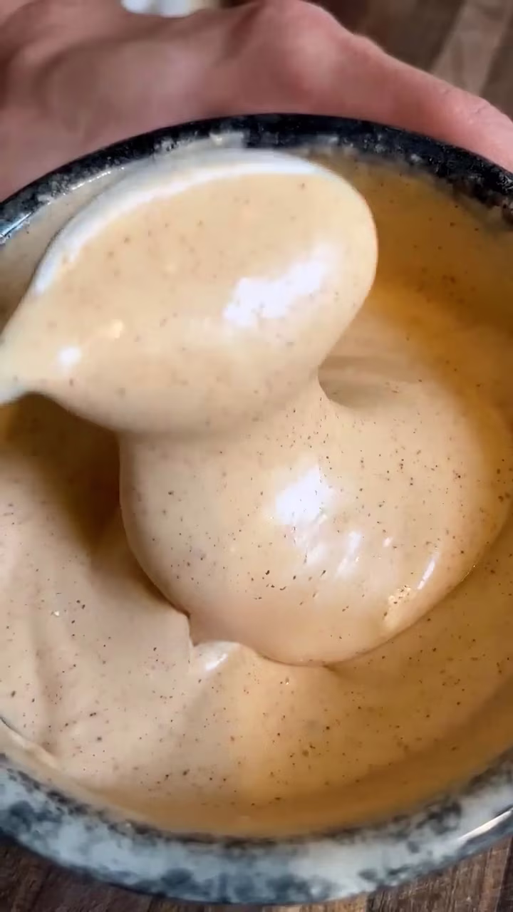 hacer la salsa mezclando mayonesa, salsa picante y limon para los aros de cebolla