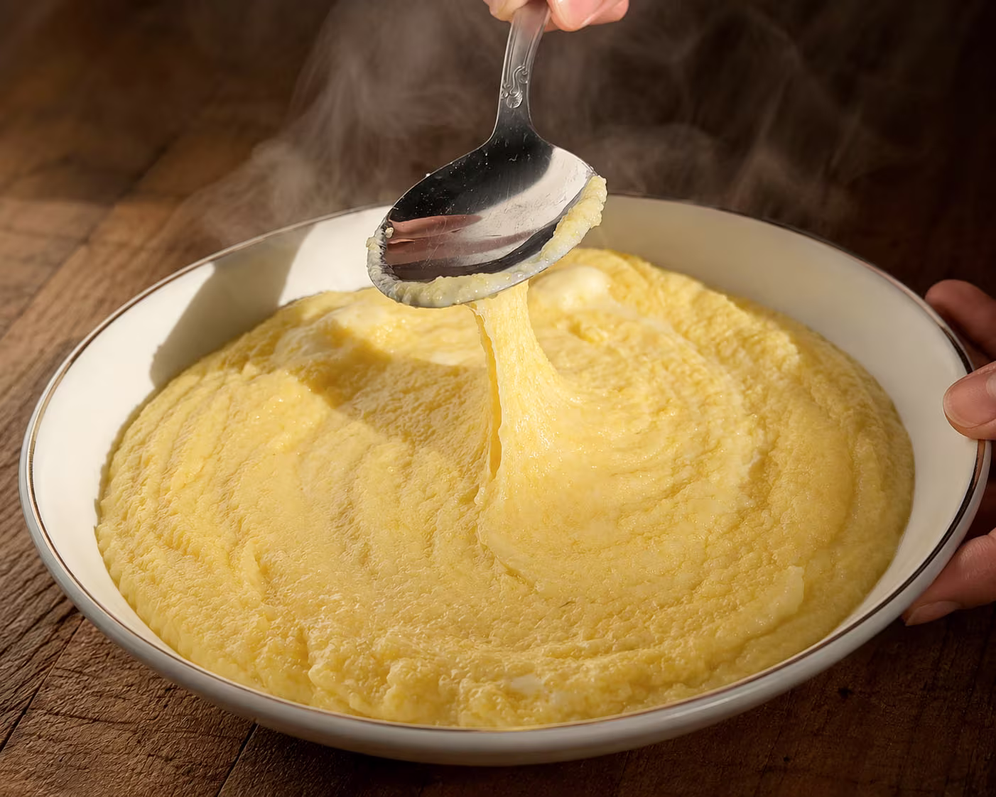 Polenta cremosa con leche y queso